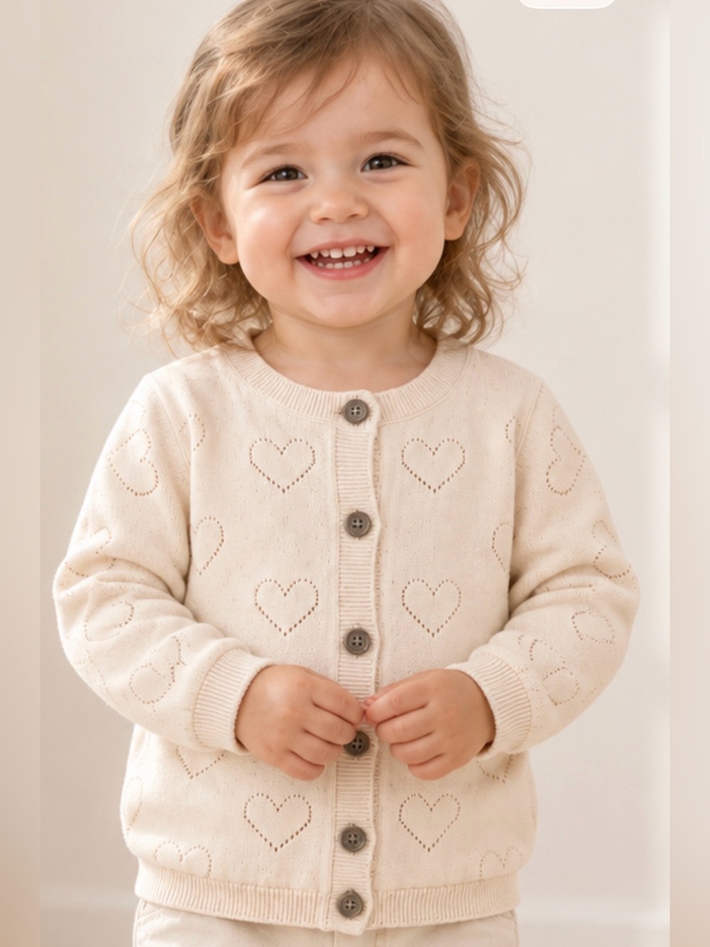 Marks & Spencer child's pointelle Light Peach heart cardigan 18-24M